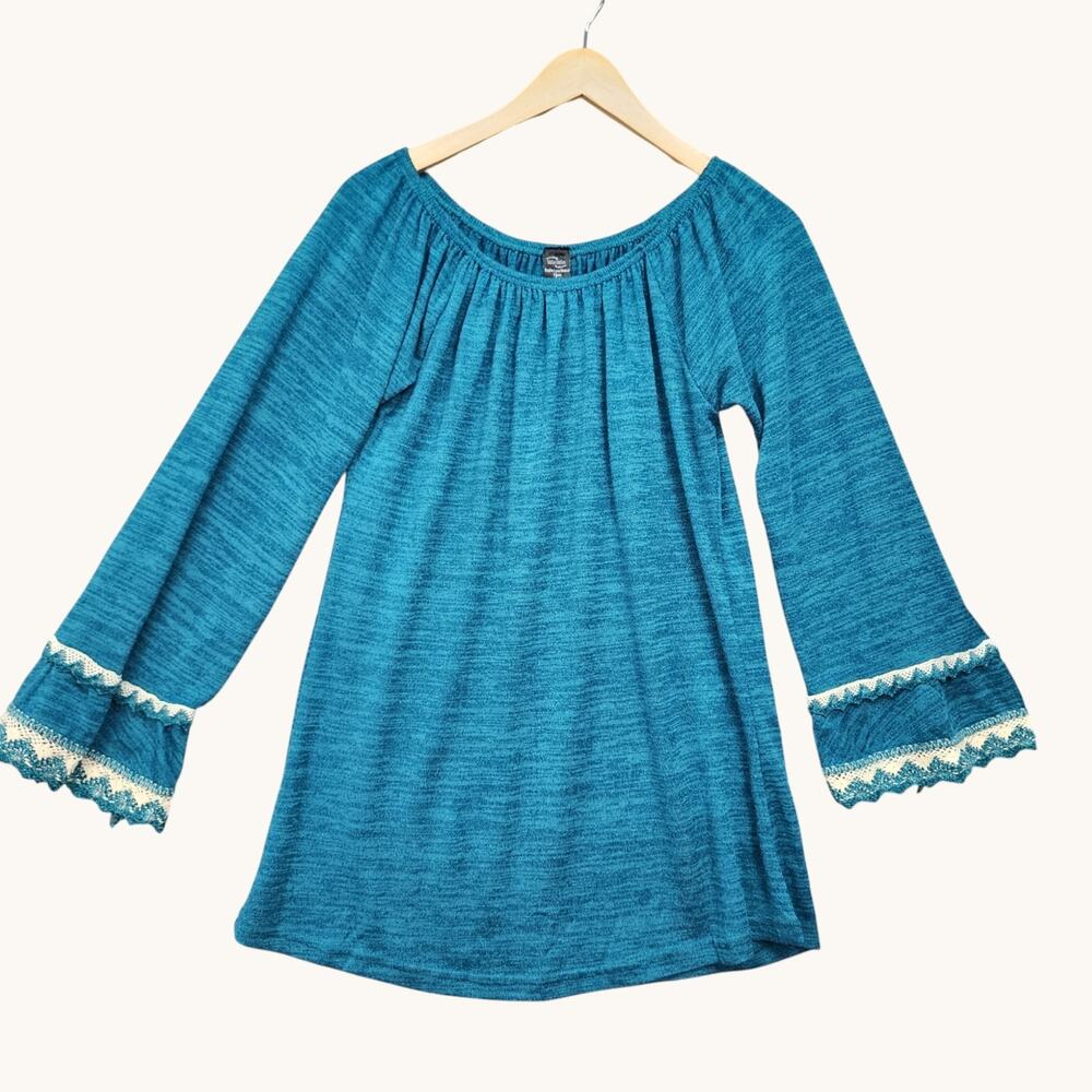 NWT Winwin Blouse Women S/M Blue Double Lace Sleeve Tunic Hippie Top Hipster New - Picture 6 of 13